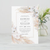 Invitation White Orchids Roses Pampas Grass QR Code Wedding (Debout devant)