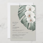 Invitation White Orchids Sage Mariage tropical avec code QR (Devant)