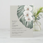 Invitation White Orchids Sage Mariage tropical avec code QR (Debout devant)