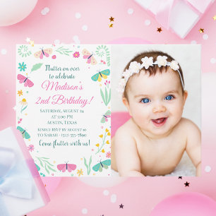 Invitation White Pastel Butterfly Girl Jardin Photo Anniversa