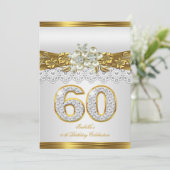 Invitation White Pearl Gold Lace Floral 60e fête d'anniversai (Debout devant)