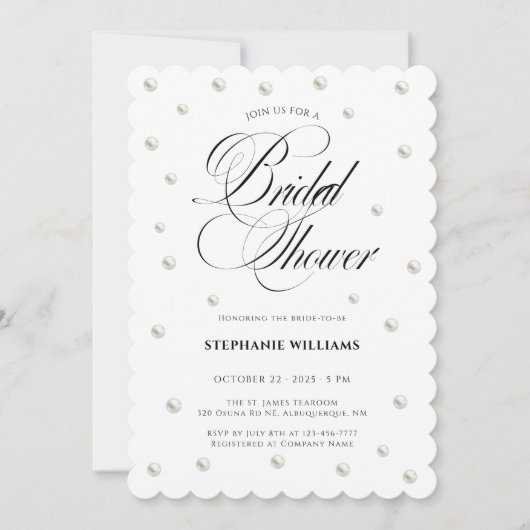Invitation White Pearls Bridal Shower (Devant)