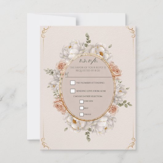 Invitation White Peony & Blush Rose Floral Wedding RSVP (Devant)