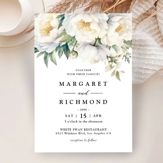 Invitation White Peony Elegant Floral Mariage