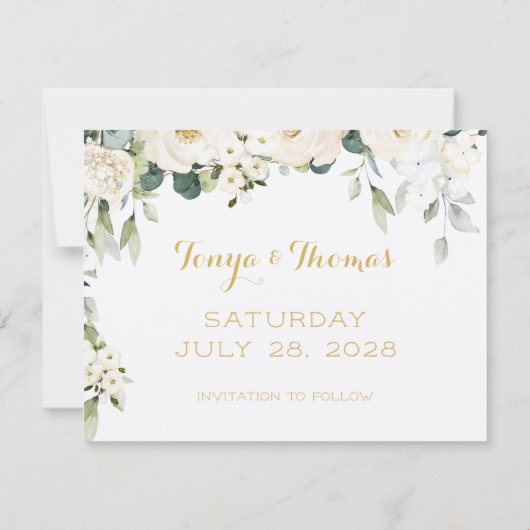 Invitation White Peony Epiphany Enregistrer L'Enveloppe Date (Dos)