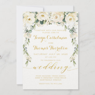 Invitation White Peony Epiphany Mariage Gold Calligraphie