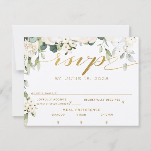 Invitation White Peony Epiphany Wedding RSVP Mail Back Card (Devant)
