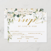 Invitation White Peony Epiphany Wedding RSVP Mail Back Card (Devant / Derrière)