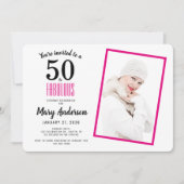 Invitation White Pink 50 et Fabulous 50th Birthday Party (Devant)