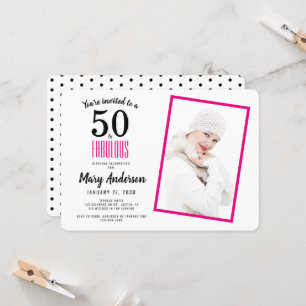 Invitation White Pink 50 et Fabulous 50th Birthday Party