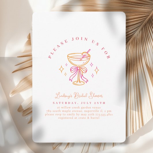 Invitation White Pink Cocktail Bridal Shower Bow
