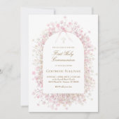 Invitation white pink flowers | First Holy Communion (Devant)