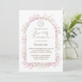 Invitation white pink flowers First Holy Communion (Debout devant)