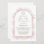 Invitation white pink flowers First Holy Communion (Devant / Derrière)
