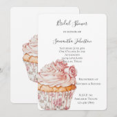 Invitation White Pink Roses Floral Cupcake Bridal Shower (Devant / Derrière)