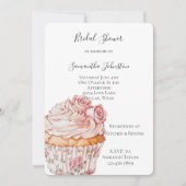 Invitation White Pink Roses Floral Cupcake Bridal Shower (Devant)