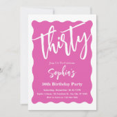 Invitation White & Pink Wavy Curve Moderne 30e fête d'anniver (Devant)