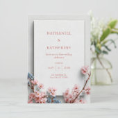 Invitation White Plaster Minimalist Sakura Frame Wedding (Debout devant)