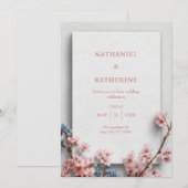 Invitation White Plaster Minimalist Sakura Frame Wedding (Devant / Derrière)