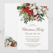 Invitation White Poinsettia Fête de Noël aux baies d'hiver (Devant / Derrière)