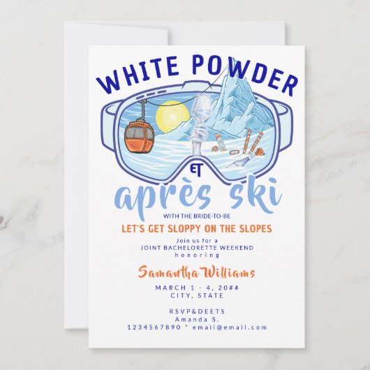 Invitation White Powder & Apres Ski Mountain Ski Bachelorette (Devant)