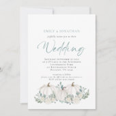 Invitation White Pumkins Teal Foliage QR Code Wedding Invita (Devant)