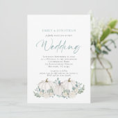 Invitation White Pumkins Teal Foliage QR Code Wedding Invita (Debout devant)