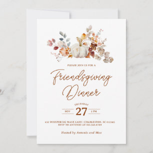 Invitation White Pumpkin Fall Leaves Friendsgiving Dinner