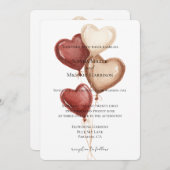 Invitation White Red Cream Heart Balloons Wedding (Devant / Derrière)