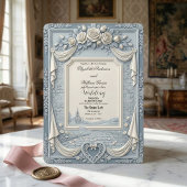 Invitation White Rose and Dusty Blue Cream Romance Wedding