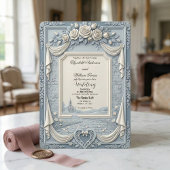 Invitation White Rose and Dusty Blue Cream Romance Wedding