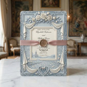 Invitation White Rose and Dusty Blue Cream Romance Wedding