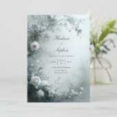 Invitation White Rose and Dusty Blue Mist Winter Wedding (Debout devant)