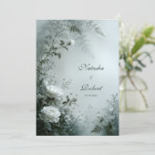 Invitation White Rose and Dusty Gray Fern Winter Wedding (Debout devant)