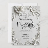 Invitation White Rose Bas Relief Faux Embossed Wedding (Devant)