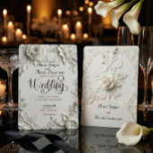 Invitation White Rose Bas Relief Faux Embossed Wedding 
