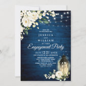 Invitation White Rose Bleu Bois Rustique (Devant)