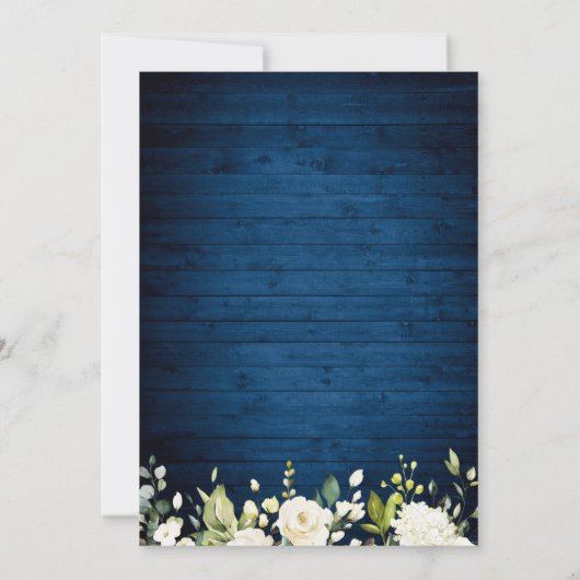 Invitation White Rose Bleu Bois Rustique (Dos)