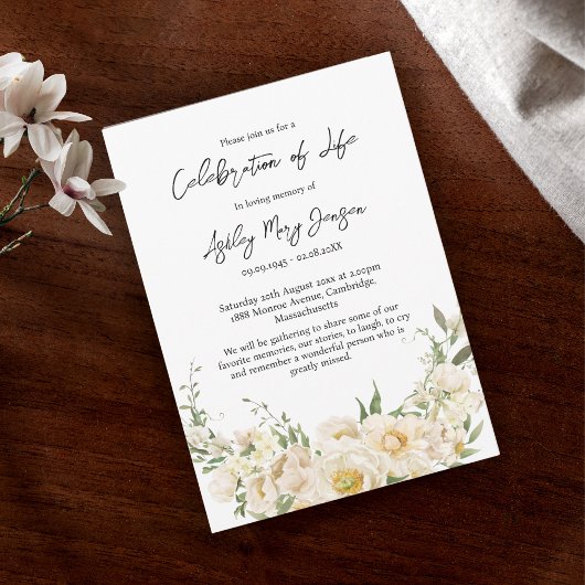 Invitation White Rose Celebration of Life Funeral
