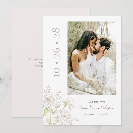 Invitation White Rose Classic Wedding Save the Date (Devant / Derrière)