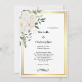Invitation White Rose Gold Bordure Florale Élégant Mariage (Devant)