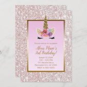 Invitation White Rose Parties scintillant Gold Unicorne fête (Devant / Derrière)