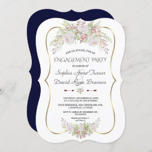 Invitation White Rose Roses Gold Frame d'engagement de la Mar