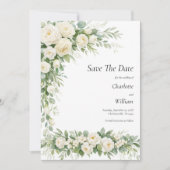 Invitation White Roses Cream Wedding Save The Date QR Code (Devant)