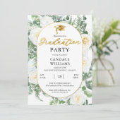 Invitation White Roses Floral Gold Frame Party (Debout devant)