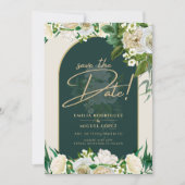 Invitation White Roses Forêt Vert Mariage d'hiver Sauver Date (Devant)