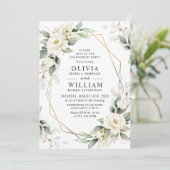 Invitation White Roses Green Fête d'engagement Floral (Debout devant)