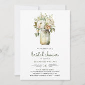 Invitation White Roses Mason Jar Photo Fête des mariées (Devant)