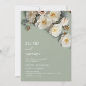Invitation White Roses Realistic Flowers Wedding (Devant)