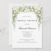 Invitation White Roses Watercolor Florals Bridal Shower (Devant)